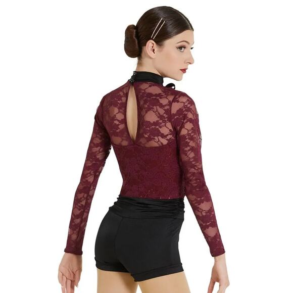 Dance Costume Weissman 12083 Small Adult Burgundy Lace Ruffles Jazz - Picture 2 of 3